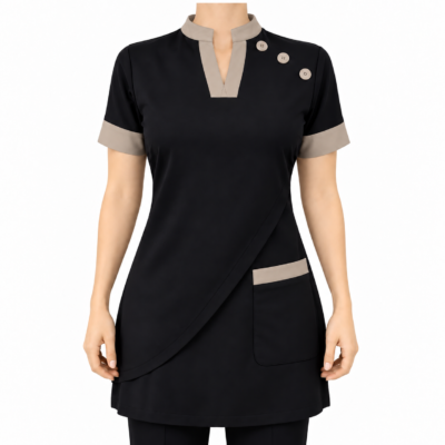 TABLIER JADE NOIR REVERS TAUPE